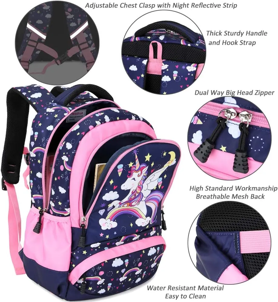 Meisohua Girls Backpack with Lunch Box 3 in 1 Set Kids Backpack for Girls Preschool Kindergarten Elementary School Backpack