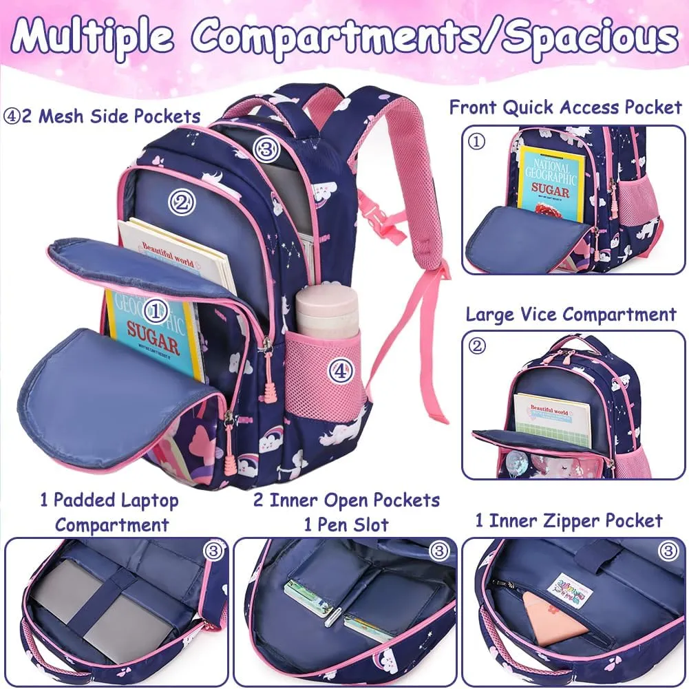Meisohua Girls Backpack with Lunch Box 3 in 1 Set Kids Backpack for Girls Preschool Kindergarten Elementary School Backpack