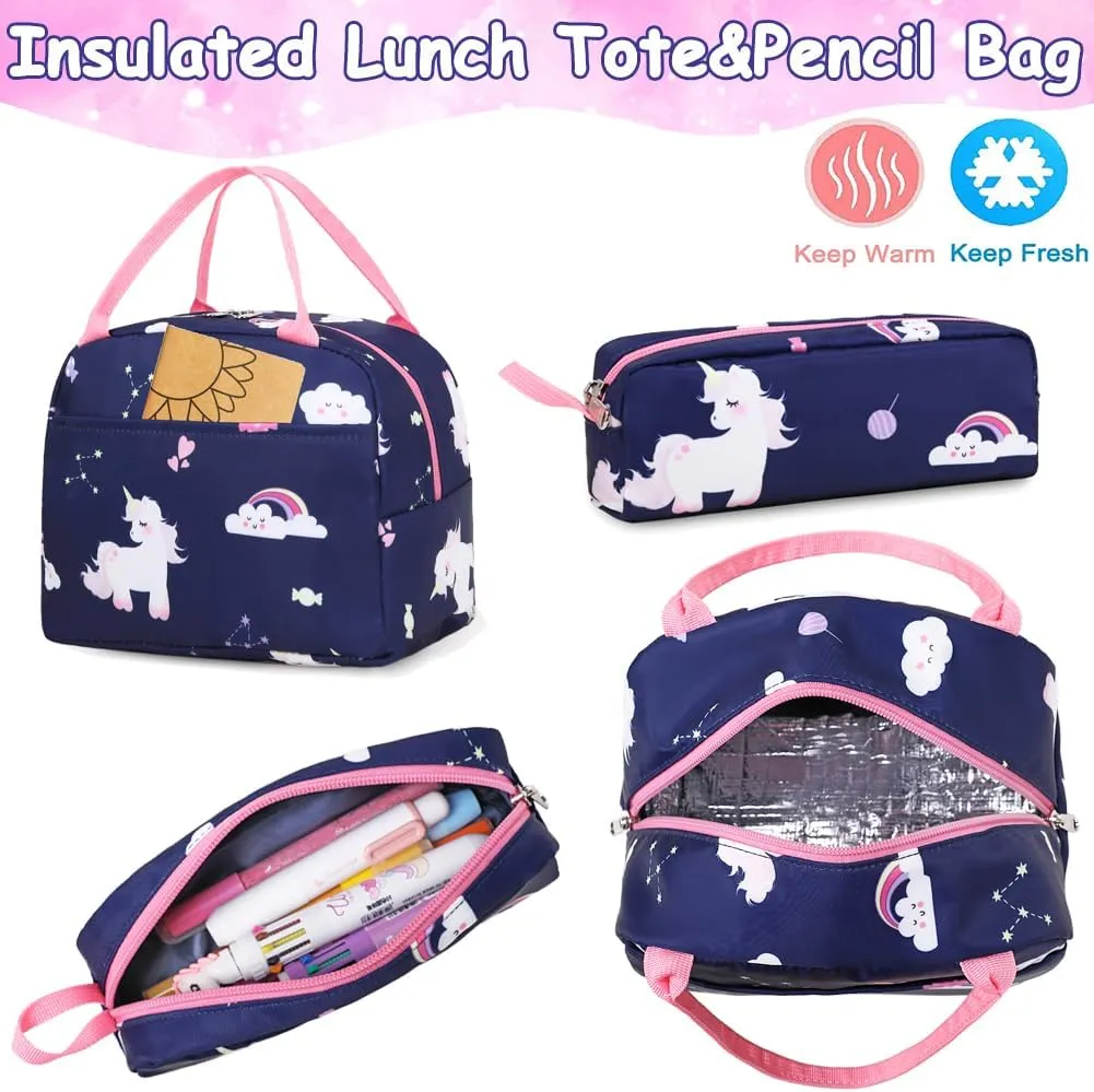 Meisohua Girls Backpack with Lunch Box 3 in 1 Set Kids Backpack for Girls Preschool Kindergarten Elementary School Backpack