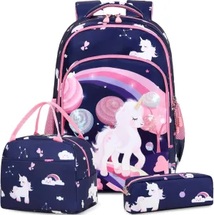 Meisohua Girls Backpack with Lunch Box 3 in 1 Set Kids Backpack for Girls Preschool Kindergarten Elementary School Backpack