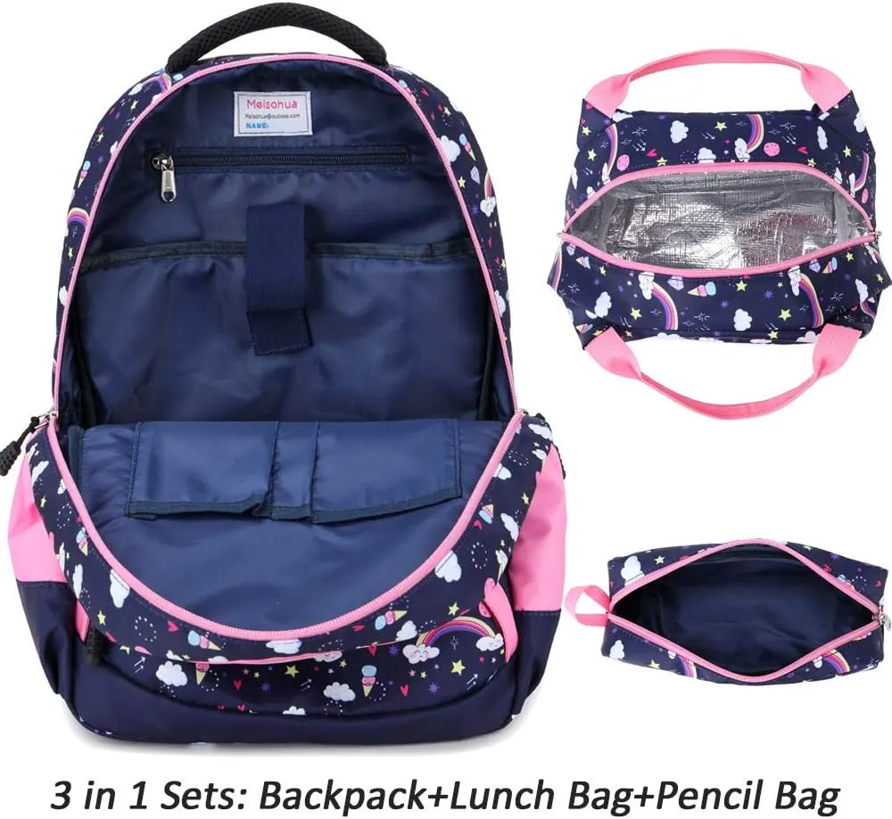 Meisohua Girls Backpack with Lunch Box 3 in 1 Set Kids Backpack for Girls Preschool Kindergarten Elementary School Backpack