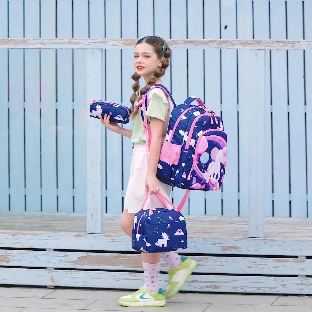 Meisohua Girls Backpack with Lunch Box 3 in 1 Set Kids Backpack for Girls Preschool Kindergarten Elementary School Backpack