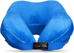 Memory Foam Neck Pillow, Travel Support for Plane, Car, Camping, Bed & More, Washable Zipper Cover, Blue
