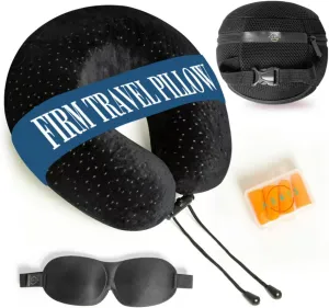 Memory Foam Travel Pillow for Airplanes - Best Airplane Neck Pillow for Long Flights - Plane Accessories Carry Bag to Save Space, Ear Plugs and Eye Mask - Perfect Flight Set & Gift