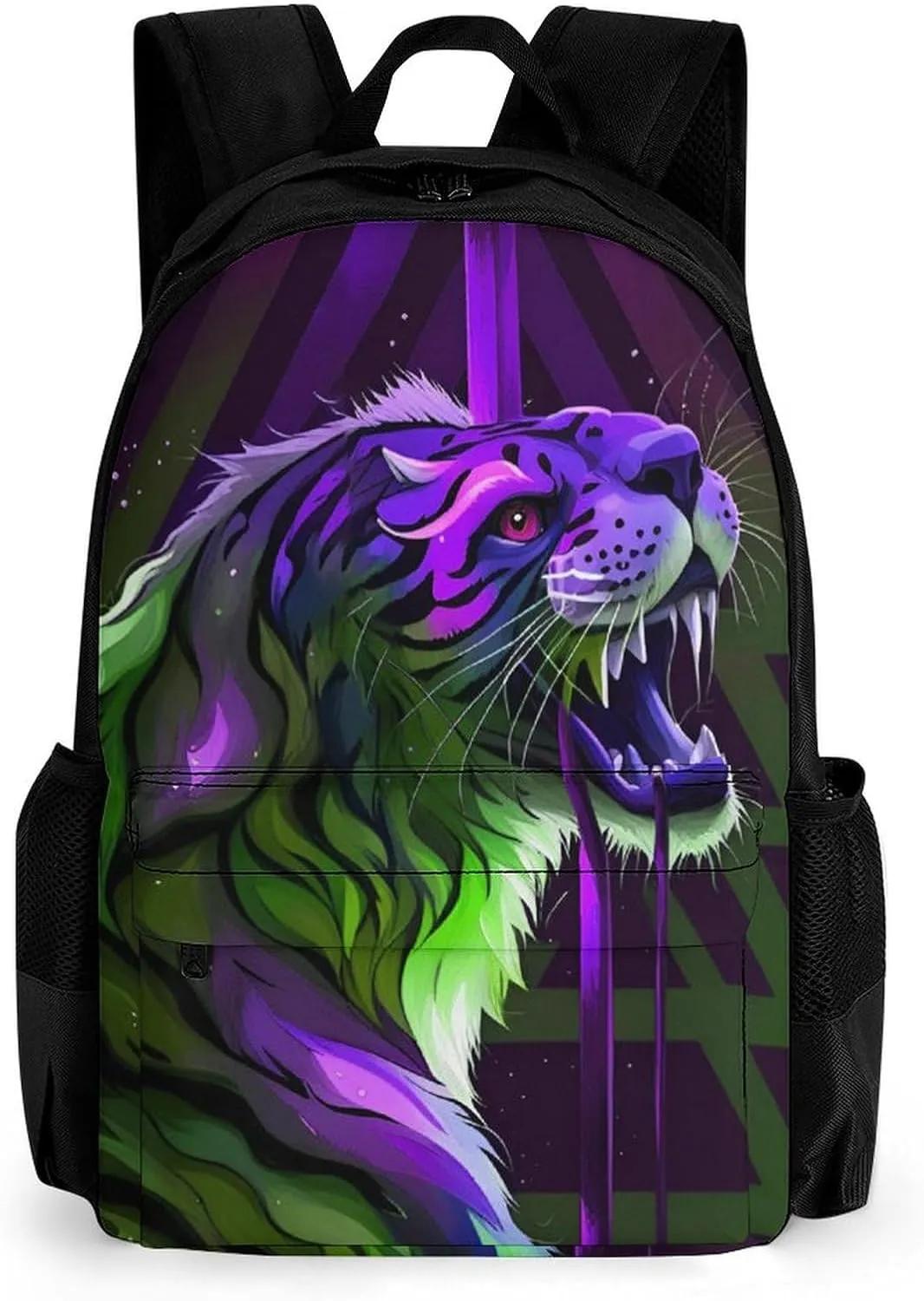 Men & Women Lightweight Angry Tiger Rainbow Animal Magic Art Casual Daypack Large Capacity Bookbag With Adjustable Shoulder Straps for Gym Business Bicycle
