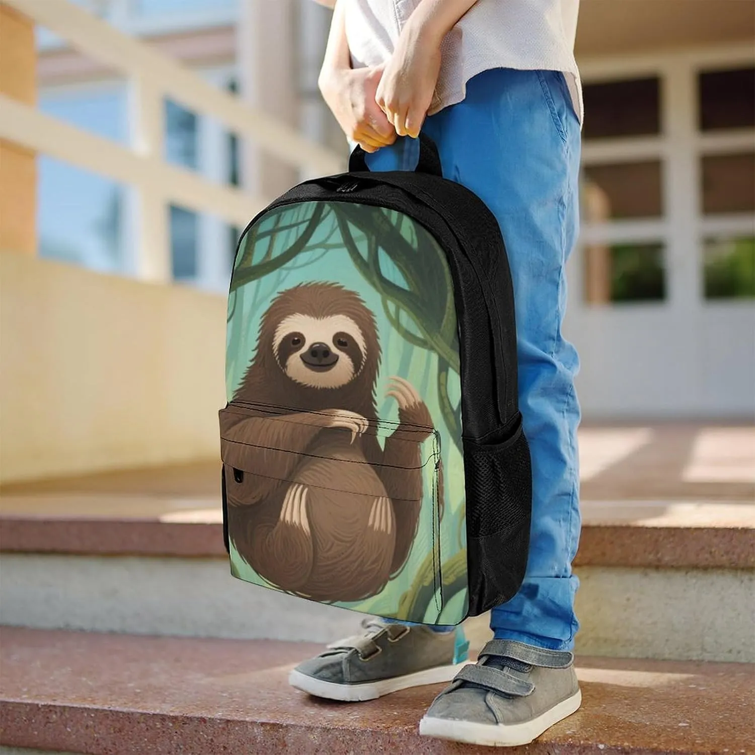Men Women Polyester Animals Sloth Art Casual Daypack Large Capacity Carry On Bag With Adjustable Shoulder Straps for Camping Work Running