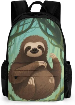 Men Women Polyester Animals Sloth Art Casual Daypack Large Capacity Carry On Bag With Adjustable Shoulder Straps for Camping Work Running
