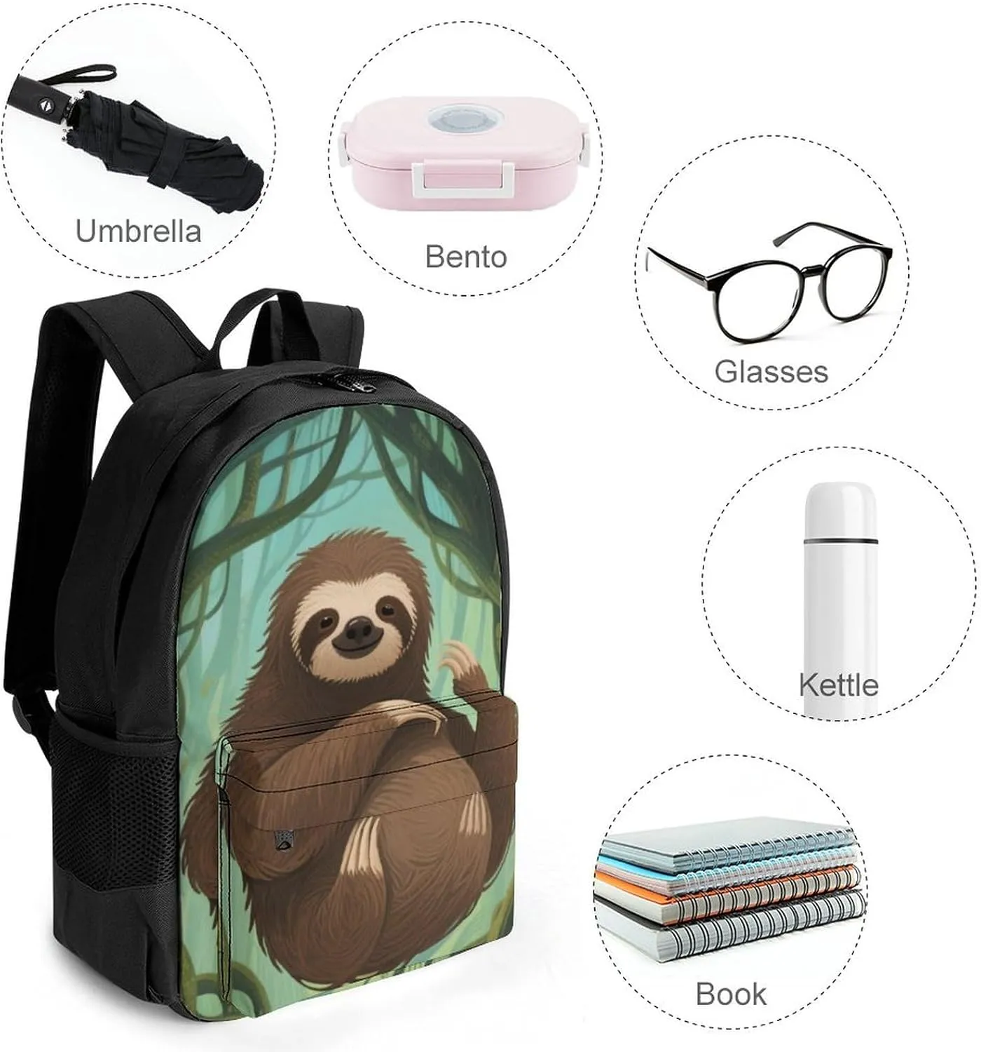 Men Women Polyester Animals Sloth Art Casual Daypack Large Capacity Carry On Bag With Adjustable Shoulder Straps for Camping Work Running