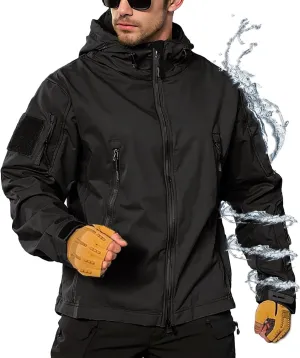 Men's Hooded Softshell Jacket,Waterproof Windbreaker,Insulated,Fall Winter,Fleece Lined,Snow Rain Jackets 6 Zip-Pocket
