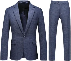 Mens Plaid Suit Tweed Slim Fit 2 Piece Casual Suits for Men One Button Tuxedo Suits Set （Blazer Jacket & Pants Set）