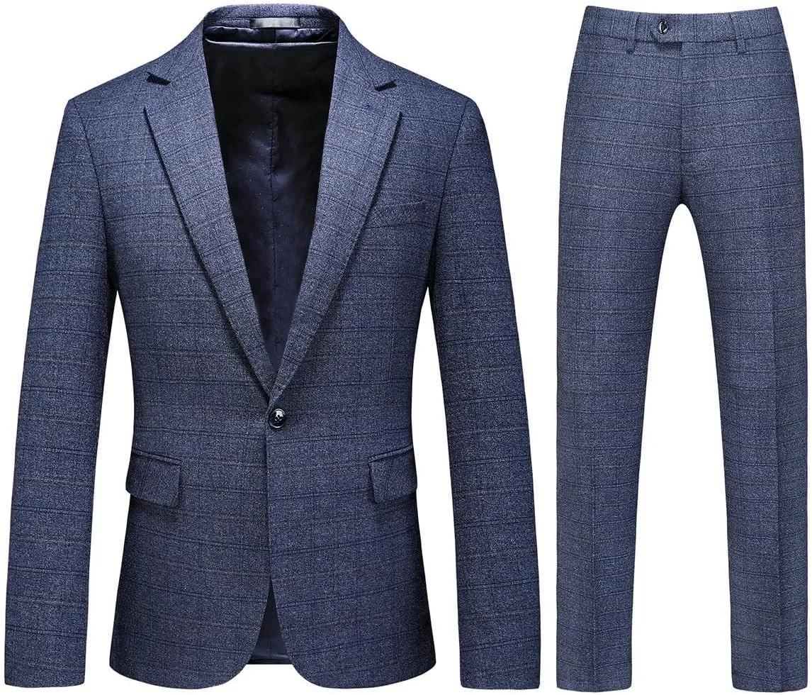 Mens Plaid Suit Tweed Slim Fit 2 Piece Casual Suits for Men One Button Tuxedo Suits Set （Blazer Jacket & Pants Set）