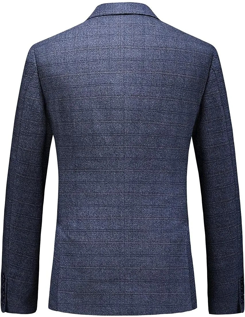 Mens Plaid Suit Tweed Slim Fit 2 Piece Casual Suits for Men One Button Tuxedo Suits Set （Blazer Jacket & Pants Set）