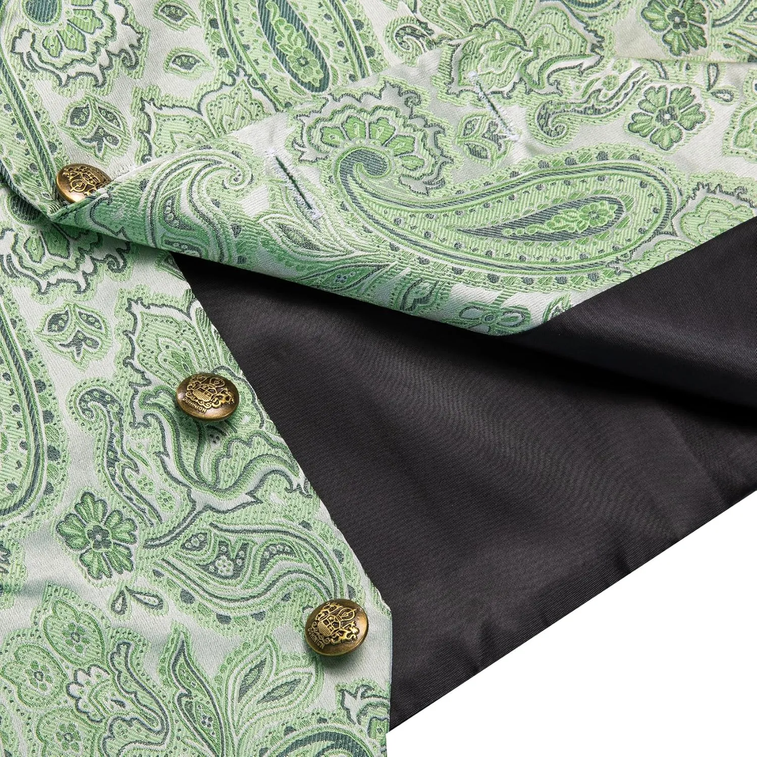 Mens Suit Vest 4PC Silk Paisley Vest with Necktie Pocket Square Cufflinks Formal Woven Waistcoat for Suit Tuxedo