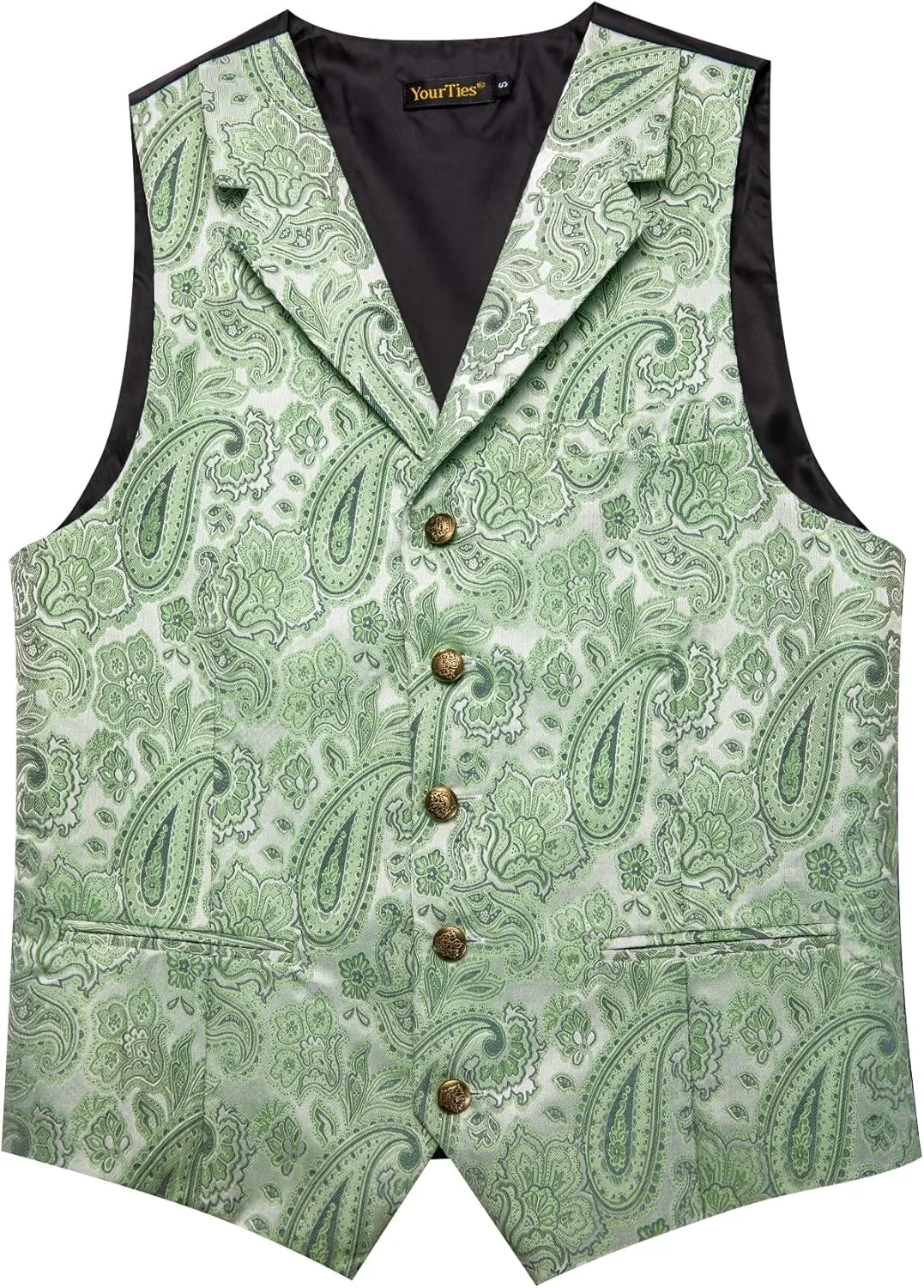Mens Suit Vest 4PC Silk Paisley Vest with Necktie Pocket Square Cufflinks Formal Woven Waistcoat for Suit Tuxedo