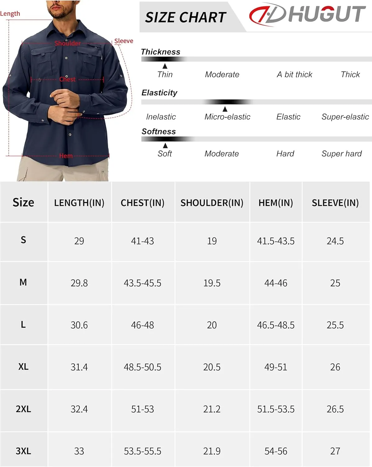 Men's Sun Protection Fishing Shirts Lightweight Long Sleeve UPF 50  Travel Work Hiking Shirts with Pockets