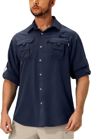 Men's Sun Protection Fishing Shirts Lightweight Long Sleeve UPF 50  Travel Work Hiking Shirts with Pockets