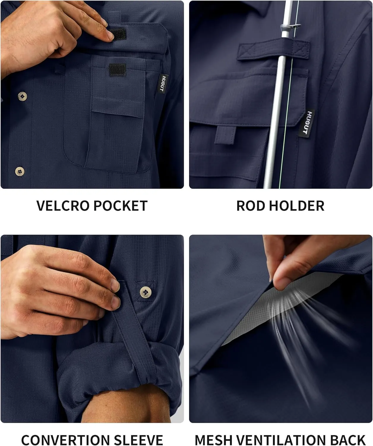 Men's Sun Protection Fishing Shirts Lightweight Long Sleeve UPF 50  Travel Work Hiking Shirts with Pockets