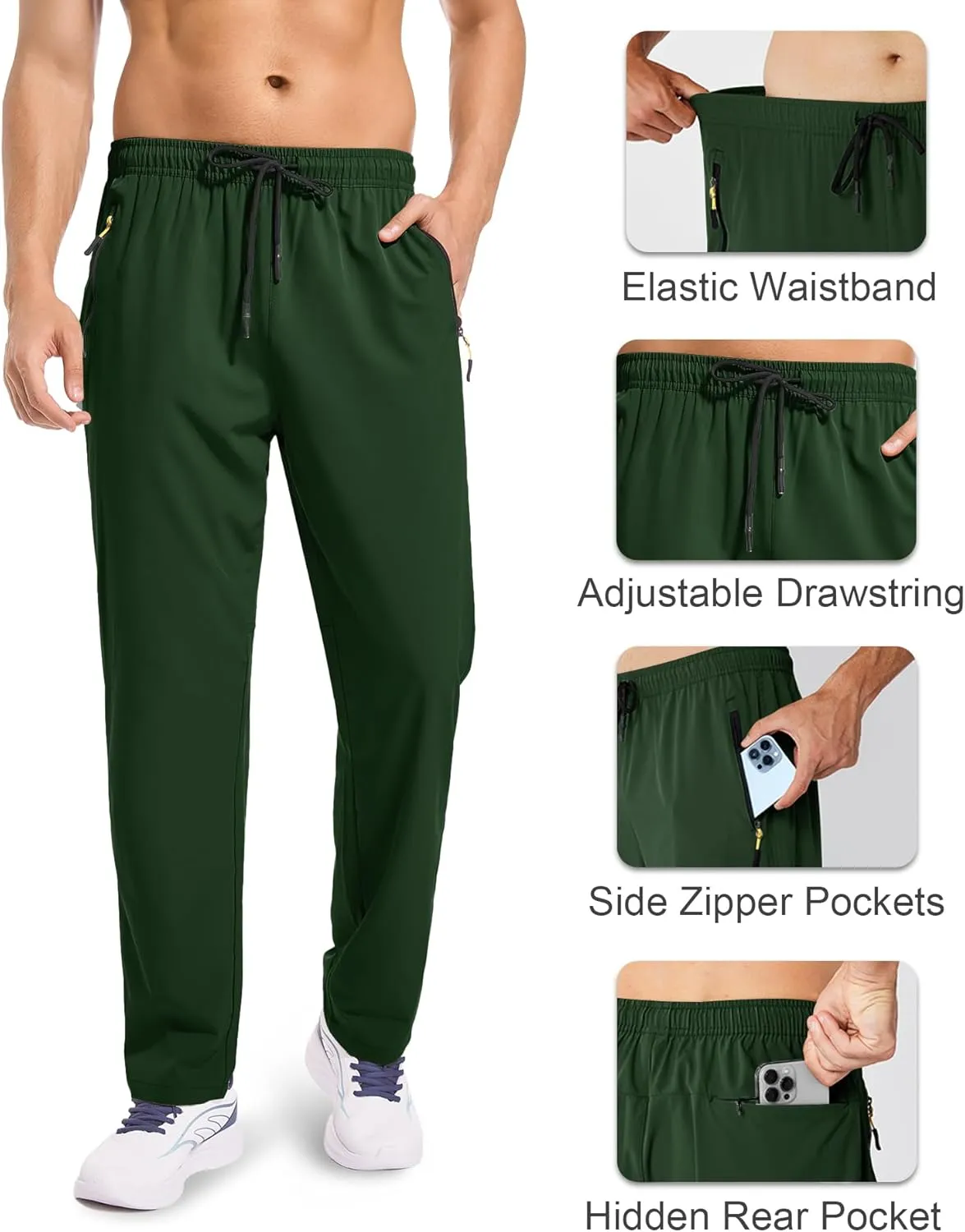 Men's Sweatpants Lightweight Workout Pants with Zipper Pockets Elastic Waist Athletic Pants for Men Exercise Jogging Hiking