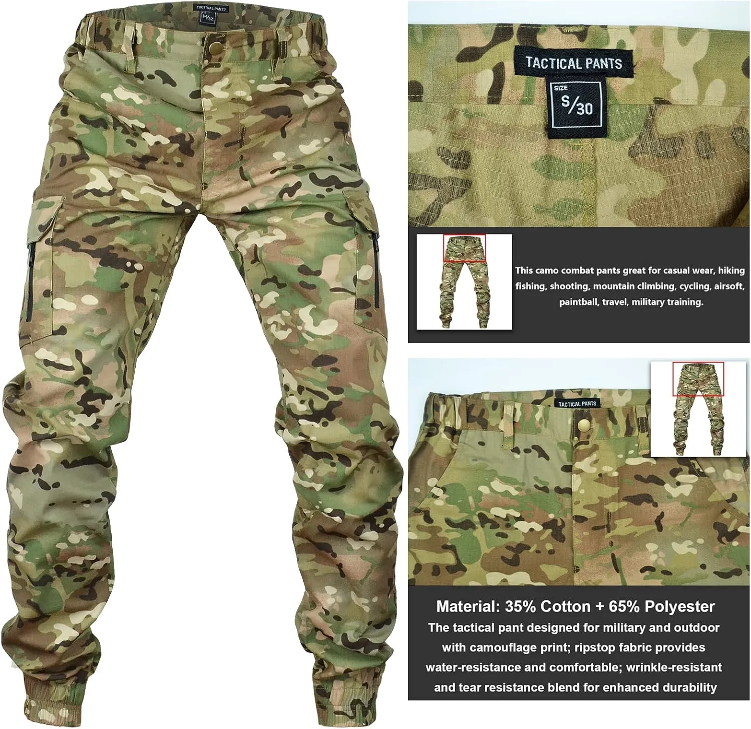 Men's Tactical Cargo Pants, Camouflage Outdoor Working Clothing with Pockets