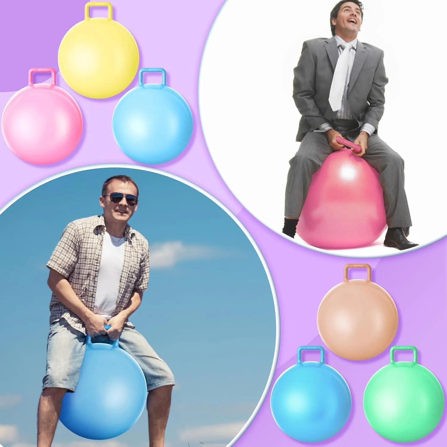 Meooeck 9 Pcs Hopper Ball Outdoor Bouncy Balls with Handles and Air Pump Jumping Hopping Ball for Games Exercise