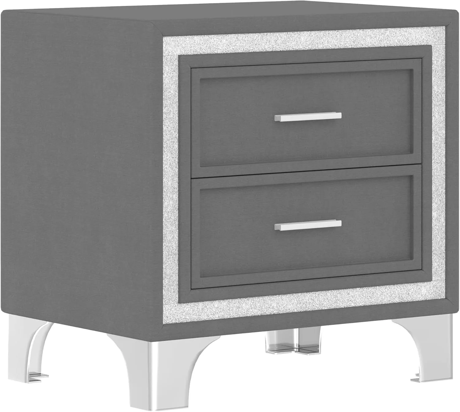 Merax 2-Drawer Nightstand with Metal Legs for Bedroom,Mid Century Nightstand Fully Assembled Except Legs and Handles,Velvet Bedside Table-Gray
