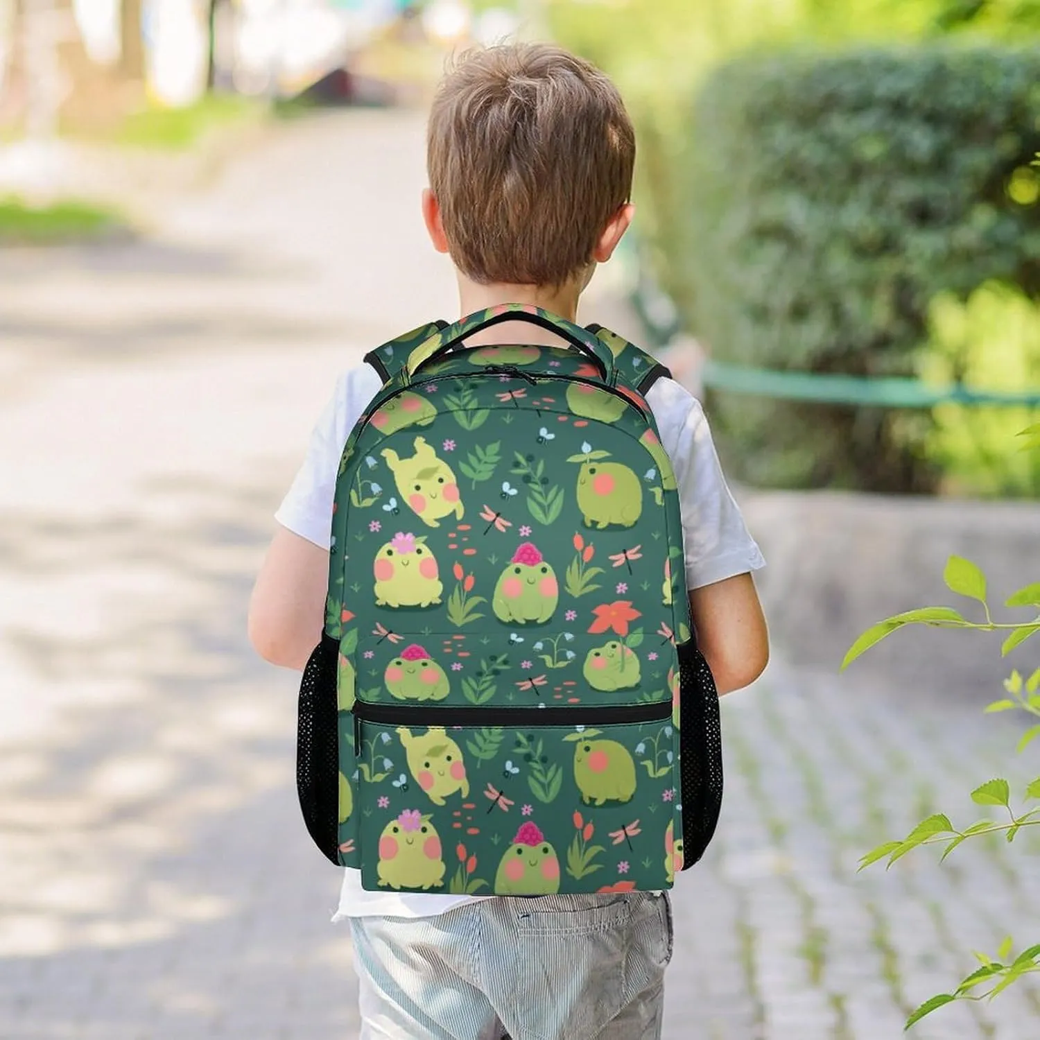 Mercuryelf Frog Backpack for Girls Boys, 16 Inch Green Backpacks for School Travel, Cute Lightweight Bookbag for Kids
