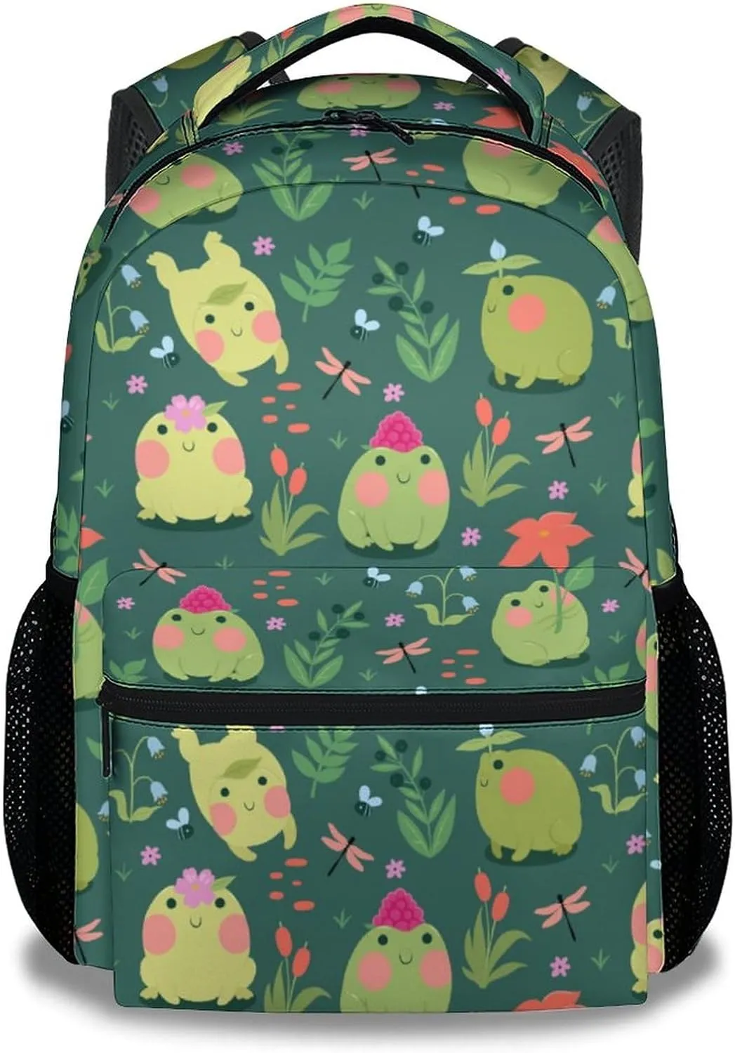 Mercuryelf Frog Backpack for Girls Boys, 16 Inch Green Backpacks for School Travel, Cute Lightweight Bookbag for Kids