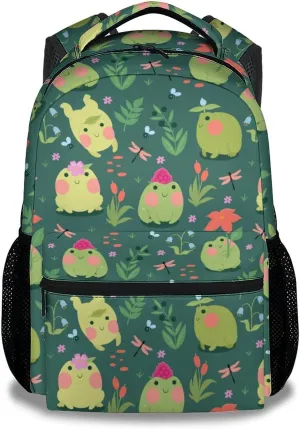 Mercuryelf Frog Backpack for Girls Boys, 16 Inch Green Backpacks for School Travel, Cute Lightweight Bookbag for Kids