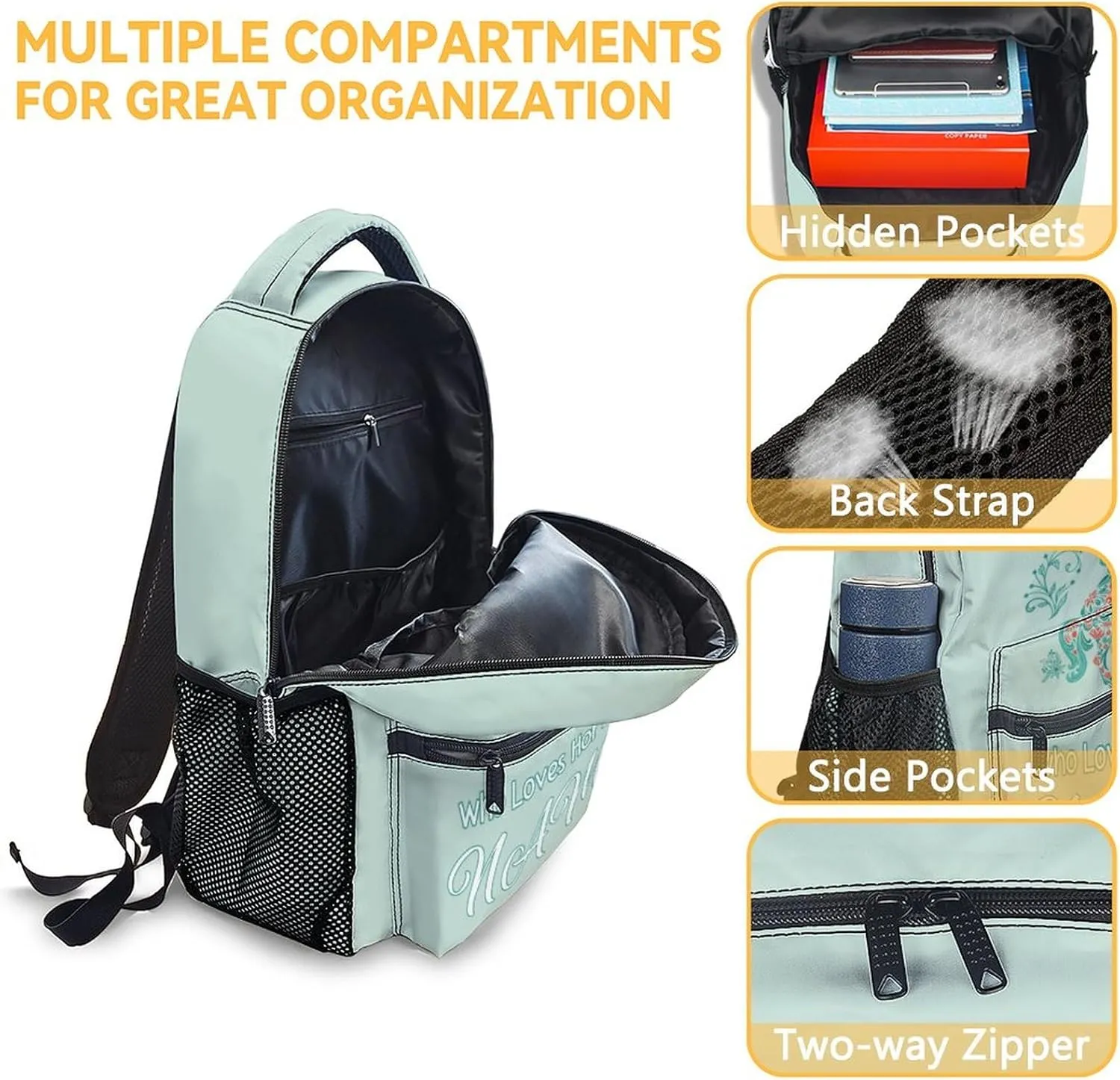 Mercuryelf Personalized Horse Backpack for Girls, 16 Inch Mint Green Backpacks for School, Fashion Just a Girl Who Loves Horses Bookbag for Kids