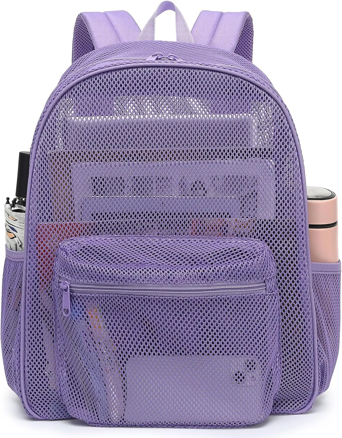 Mesh Backpack for School, Girls Boys See Through College Backpacks Heavy Duty Semi-Transparent Women Wen Bookbag for Swimming Travel Beach Hiking (Lavender Purple)