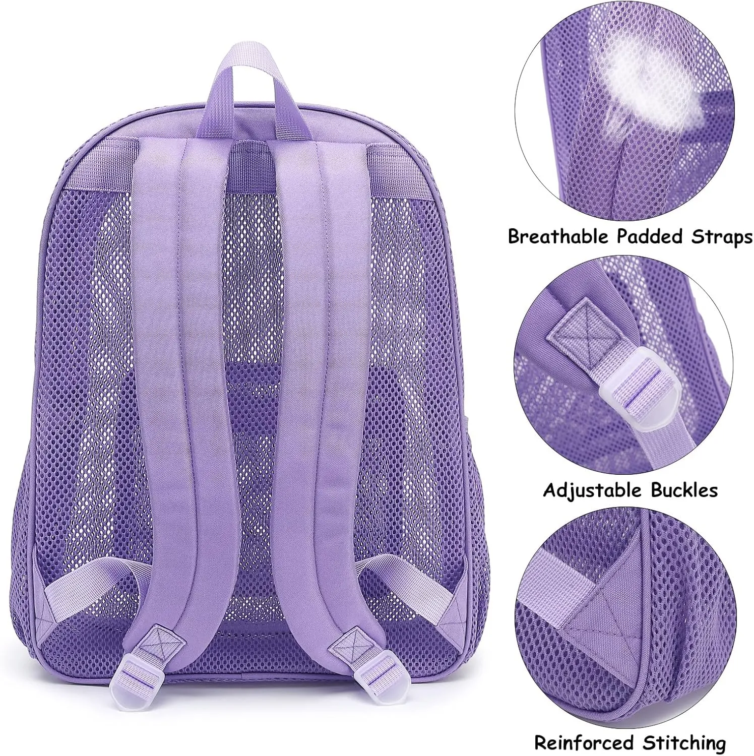 Mesh Backpack for School, Girls Boys See Through College Backpacks Heavy Duty Semi-Transparent Women Wen Bookbag for Swimming Travel Beach Hiking (Lavender Purple)
