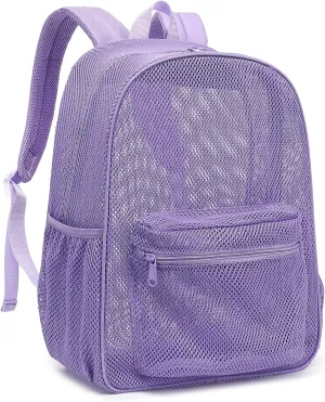 Mesh Backpack for School, Girls Boys See Through College Backpacks Heavy Duty Semi-Transparent Women Wen Bookbag for Swimming Travel Beach Hiking (Lavender Purple)