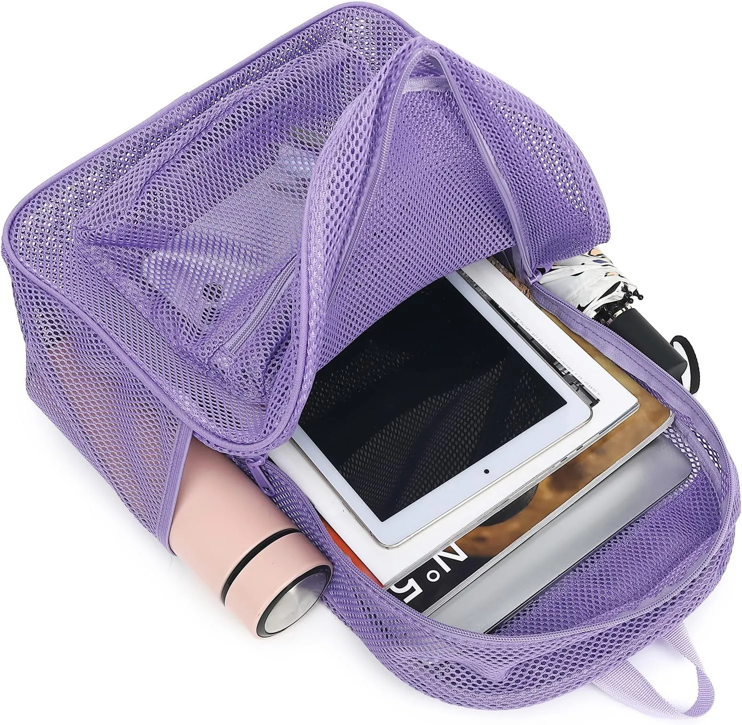 Mesh Backpack for School, Girls Boys See Through College Backpacks Heavy Duty Semi-Transparent Women Wen Bookbag for Swimming Travel Beach Hiking (Lavender Purple)