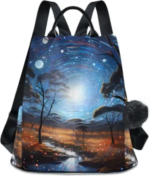 Meteor Firefly Travel Backpack Purse for Women Multipurpose Design Ladies Fashion Bag with Pompom