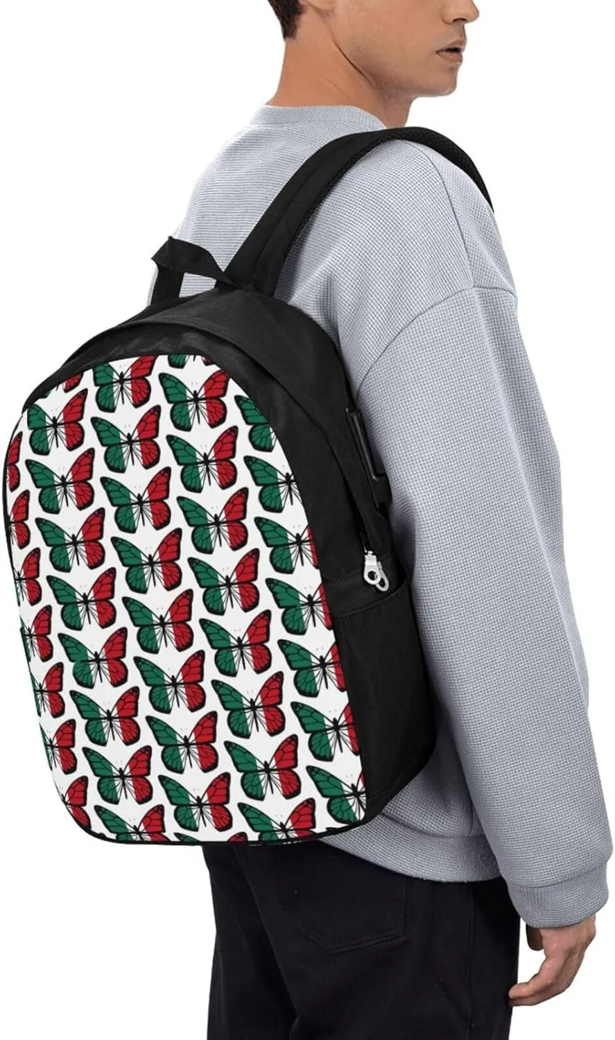 Mexican Flag Butterfly Laptop Backpacks Travel Backpack Casual Business Daypack Sport Rucksack Computer Bag Fits up to 17 Inch Notebook with USB Port