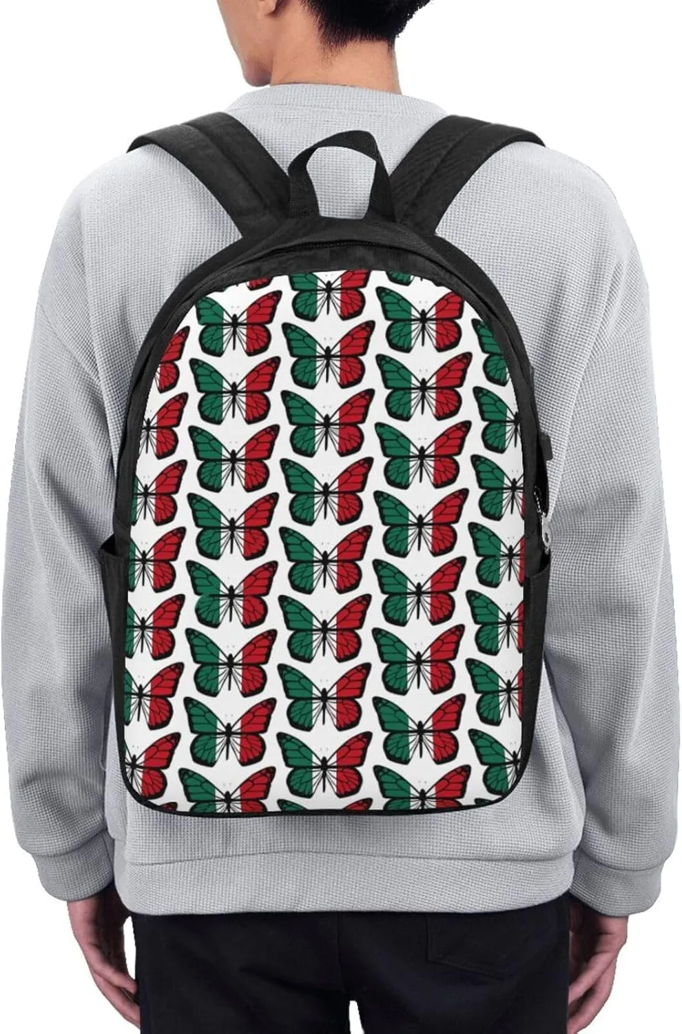 Mexican Flag Butterfly Laptop Backpacks Travel Backpack Casual Business Daypack Sport Rucksack Computer Bag Fits up to 17 Inch Notebook with USB Port