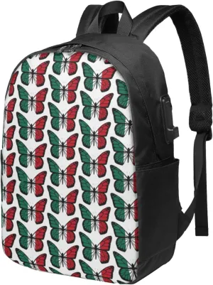 Mexican Flag Butterfly Laptop Backpacks Travel Backpack Casual Business Daypack Sport Rucksack Computer Bag Fits up to 17 Inch Notebook with USB Port