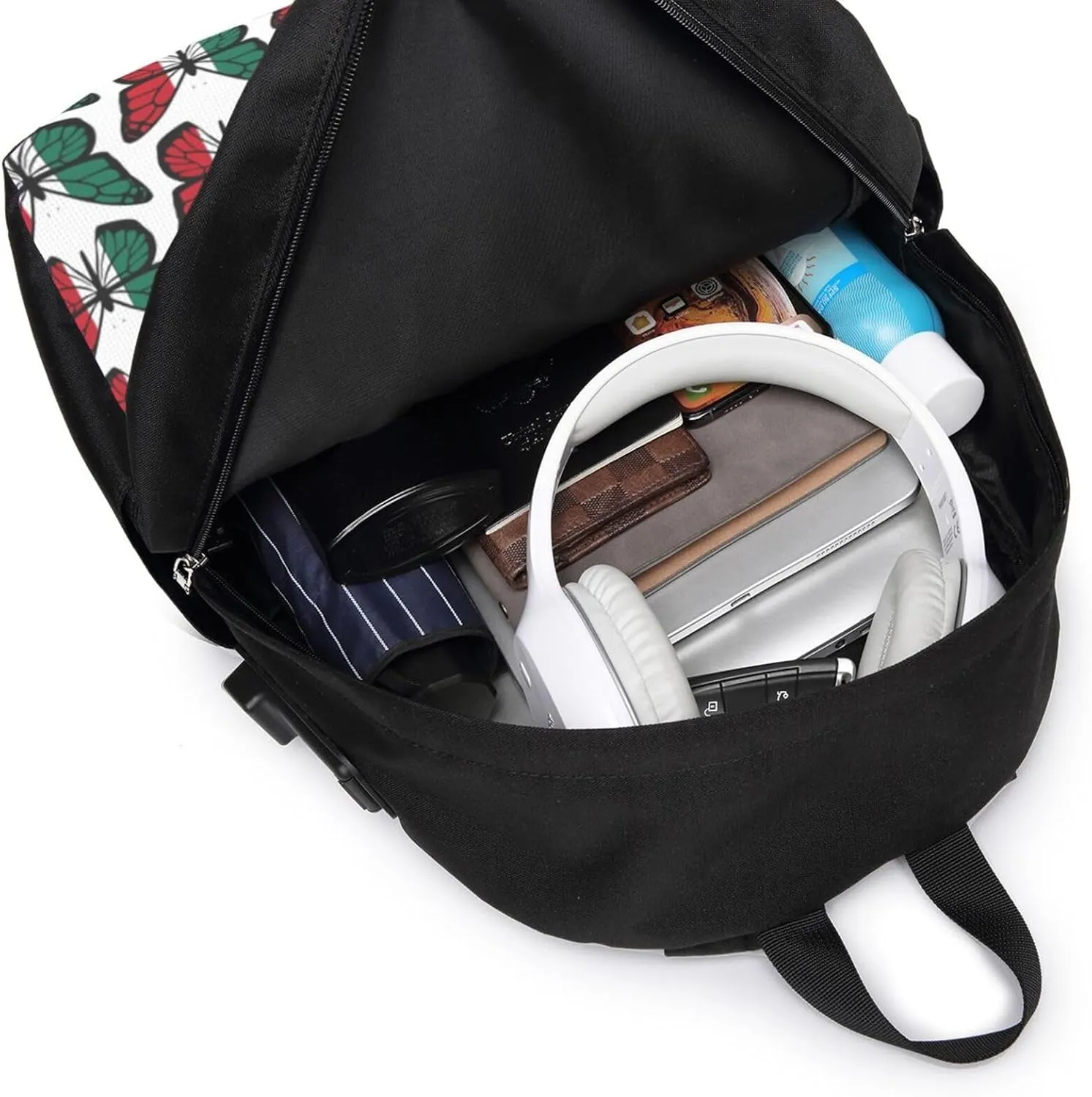 Mexican Flag Butterfly Laptop Backpacks Travel Backpack Casual Business Daypack Sport Rucksack Computer Bag Fits up to 17 Inch Notebook with USB Port