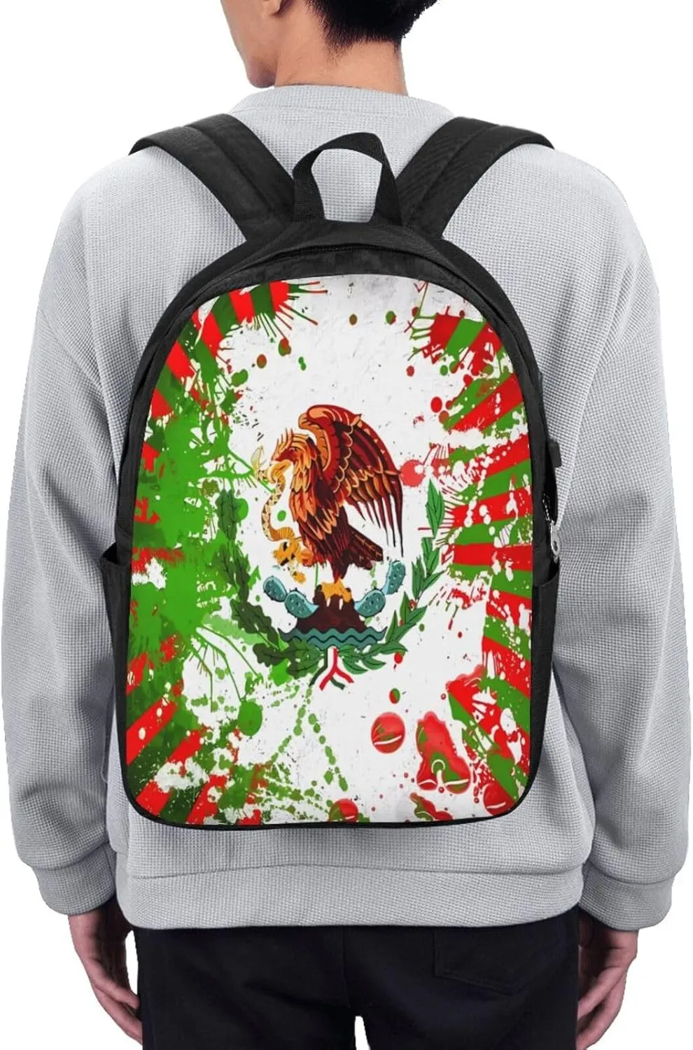 Mexican Flag Viva México Art Laptop Backpacks Travel Backpack Casual Business Daypack Sport Rucksack Computer Bag Fits up to 17 Inch Notebook with USB Port