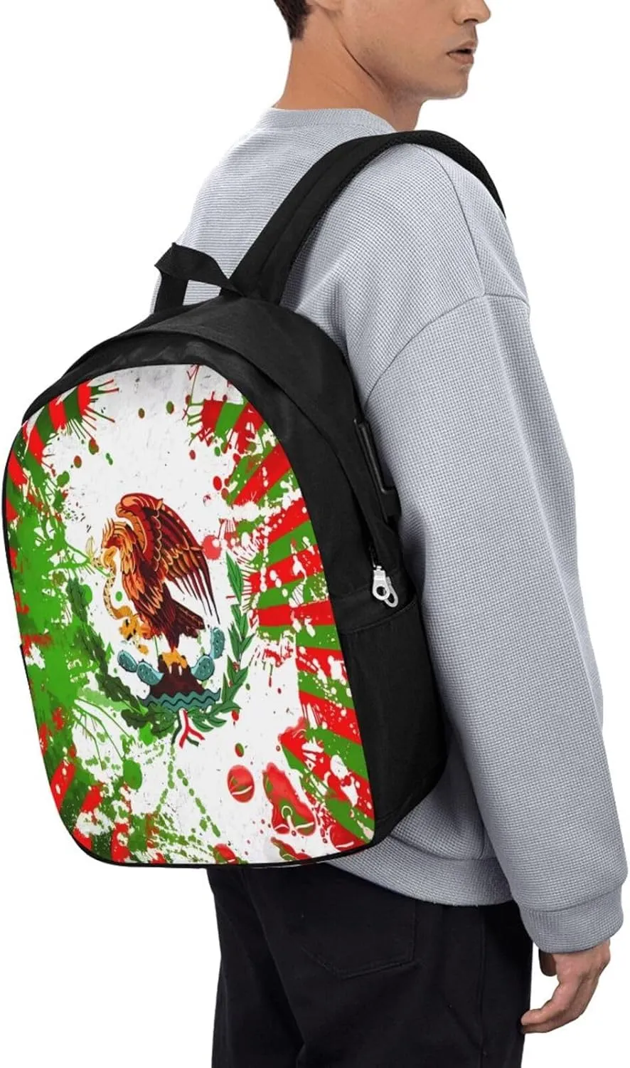 Mexican Flag Viva México Art Laptop Backpacks Travel Backpack Casual Business Daypack Sport Rucksack Computer Bag Fits up to 17 Inch Notebook with USB Port