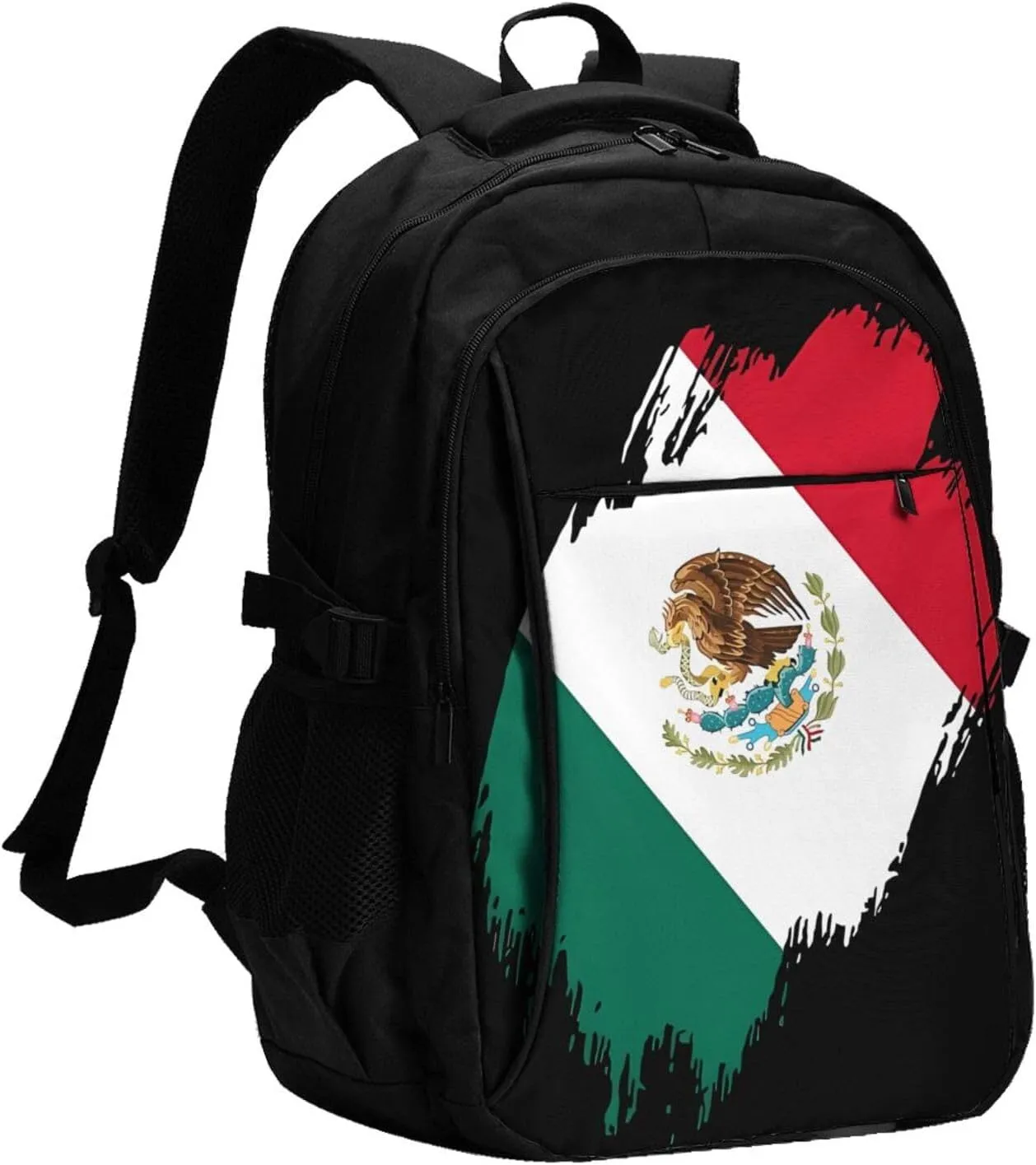 Mexico Mexican Eagle Flag Casual Travel Backpacks Hiking Camping Backpack Large Outdoor Sport Daypack Laptop Rucksack Climbing Working Bags with USB Port