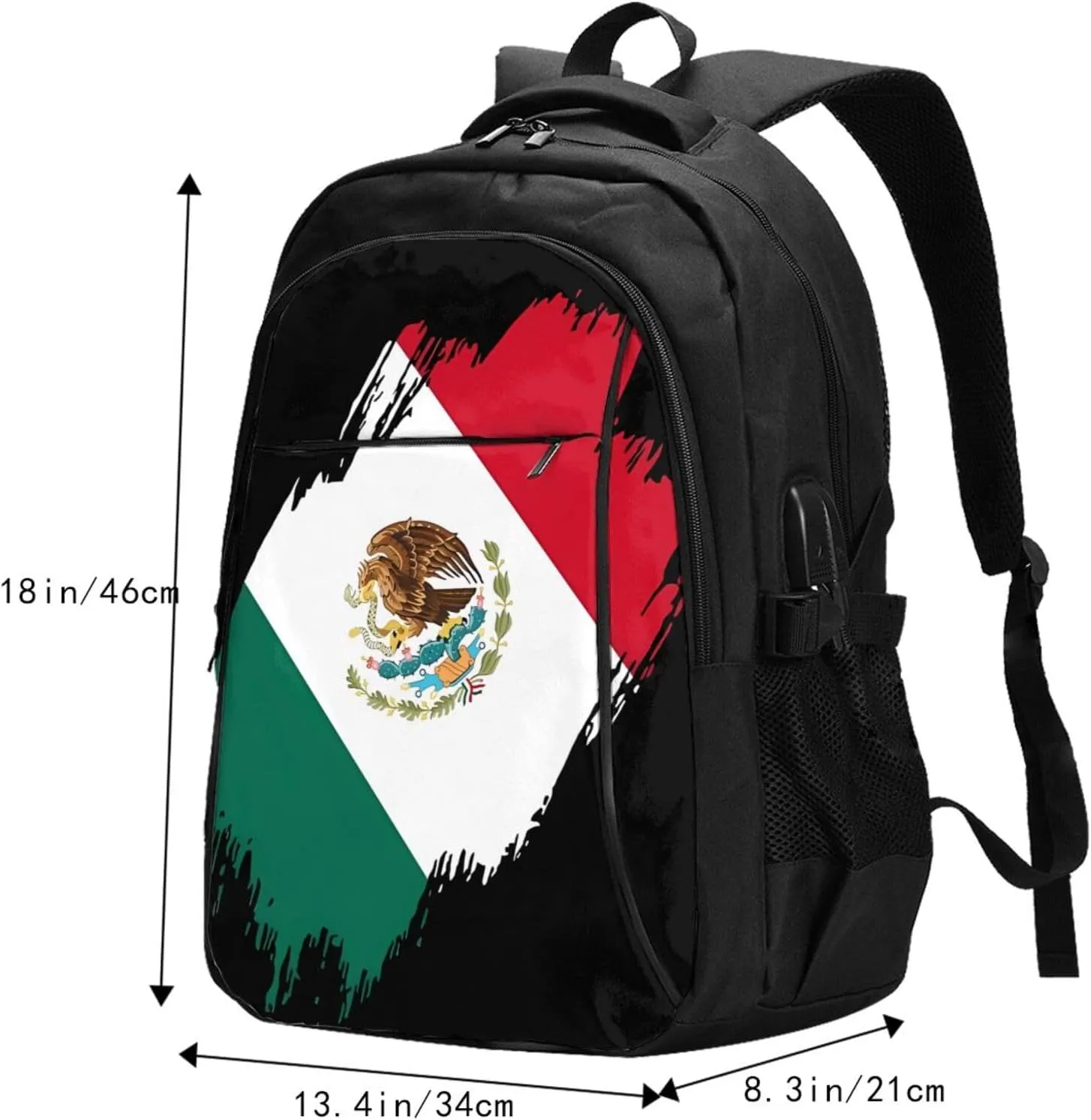 Mexico Mexican Eagle Flag Casual Travel Backpacks Hiking Camping Backpack Large Outdoor Sport Daypack Laptop Rucksack Climbing Working Bags with USB Port