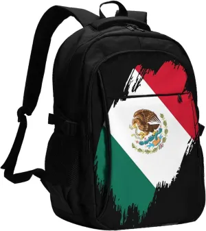 Mexico Mexican Eagle Flag Casual Travel Backpacks Hiking Camping Backpack Large Outdoor Sport Daypack Laptop Rucksack Climbing Working Bags with USB Port