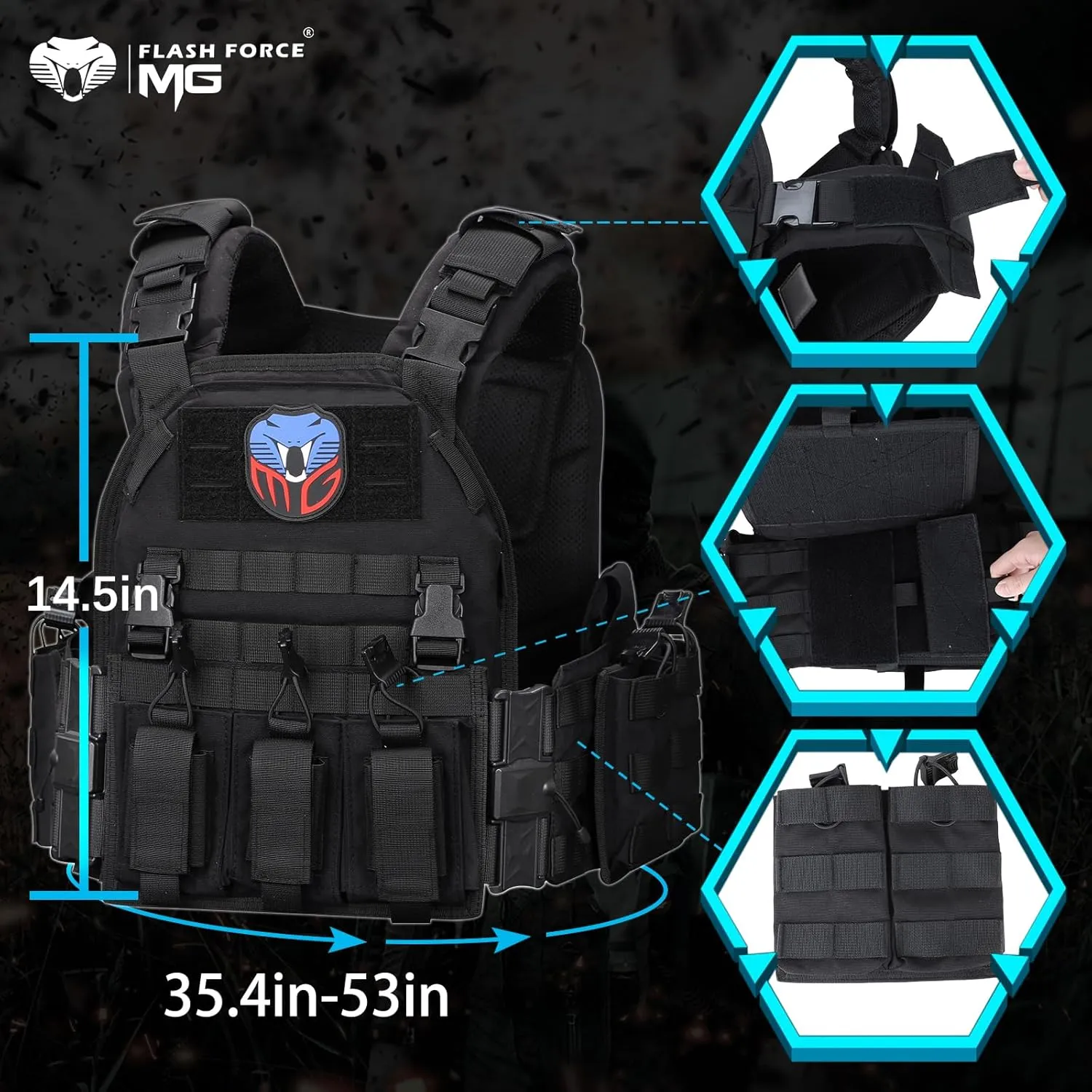 MGFLASHFORCE Tactical Vest Molle Airsoft Vest for Men
