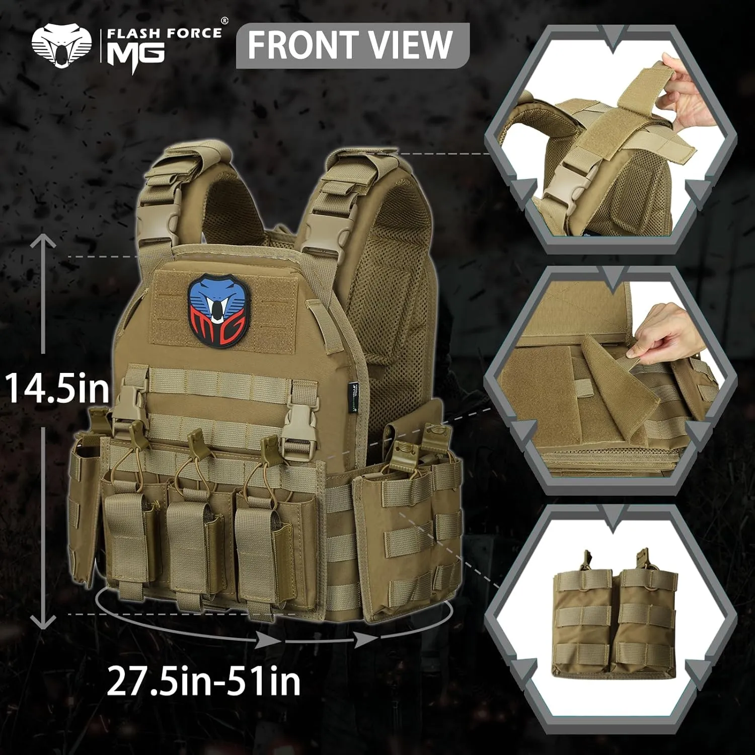 MGFLASHFORCE Tactical Vest Molle Airsoft Vest for Men