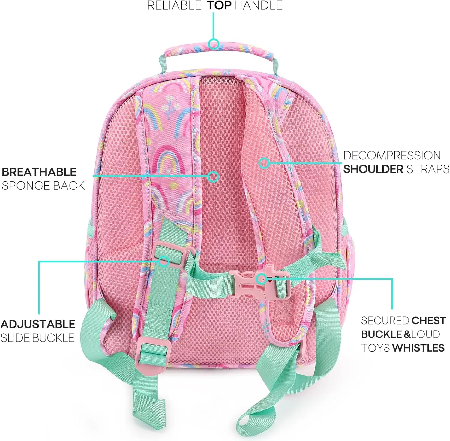 mibasies Girls Backpack 5-8: Lightweight Kids Backpacks for Girls - Girl Bookbag for Elementary School - Rainbow Pink