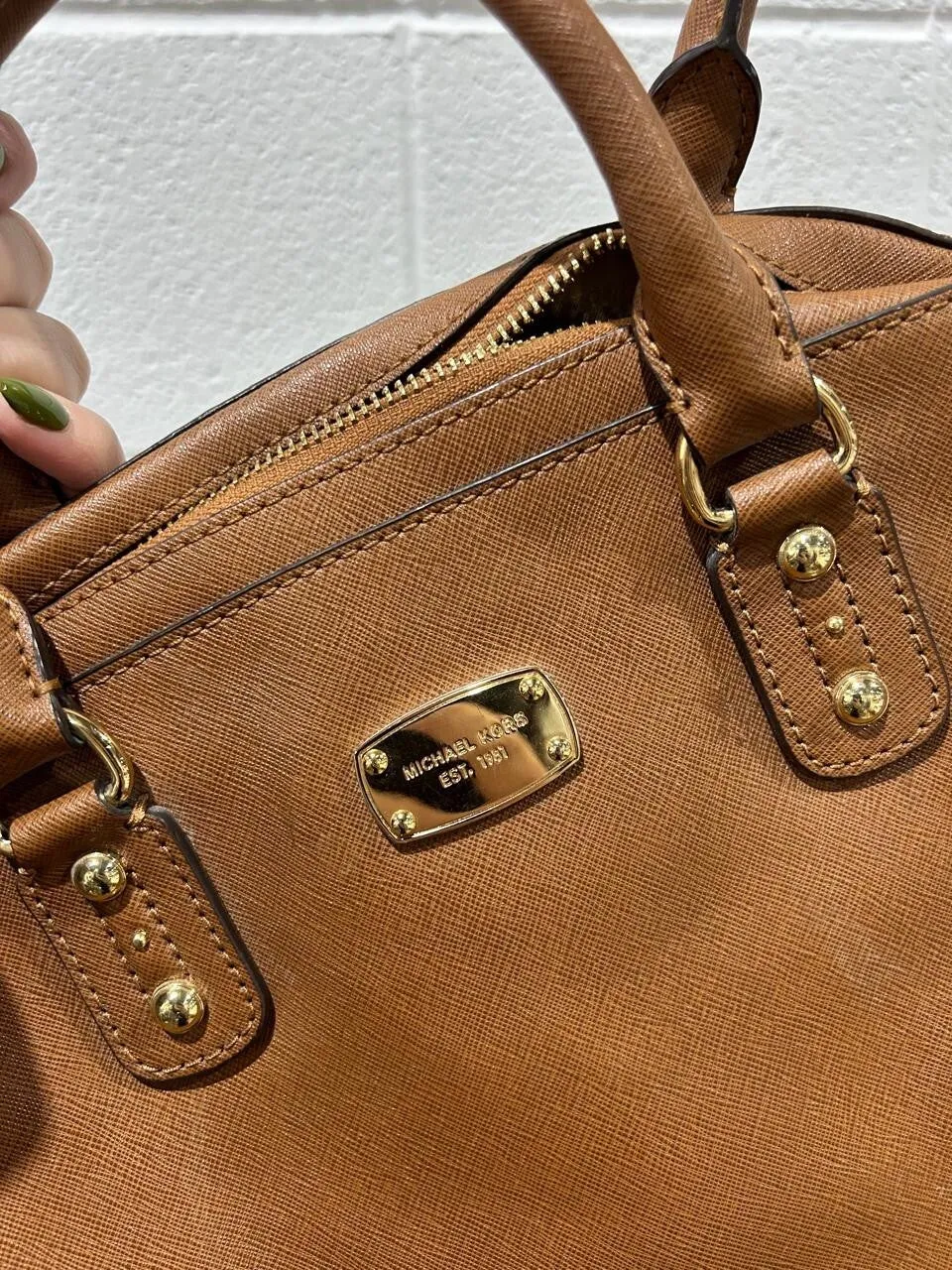 Michael Kors Large Saffiano Leather Satchel Luggage Brown Handbag