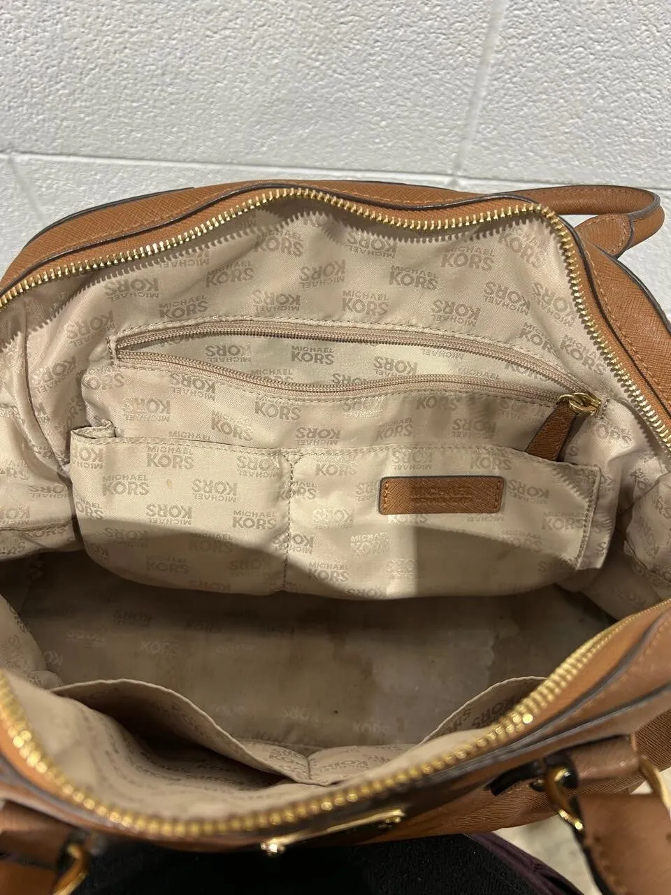 Michael Kors Large Saffiano Leather Satchel Luggage Brown Handbag