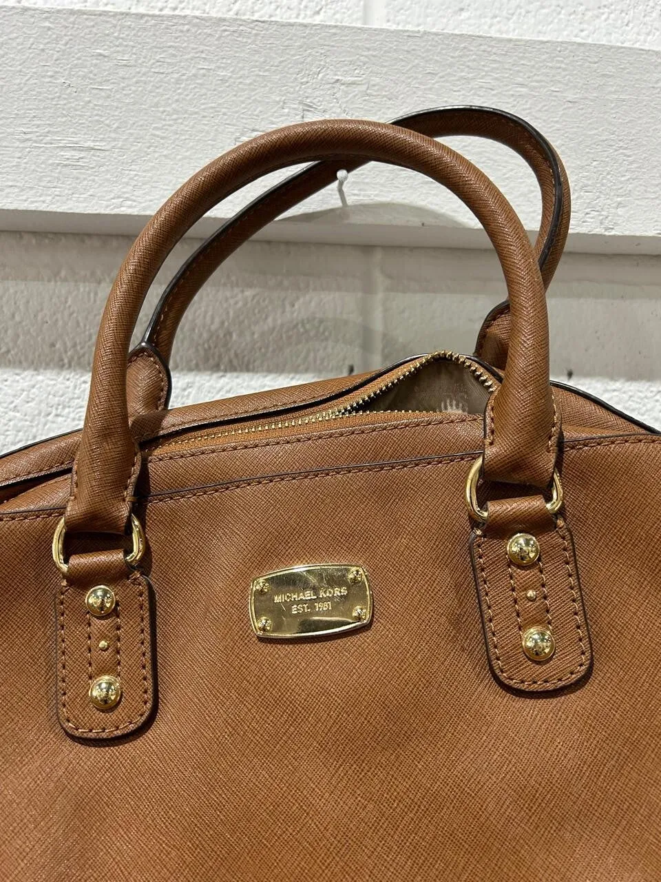 Michael Kors Large Saffiano Leather Satchel Luggage Brown Handbag