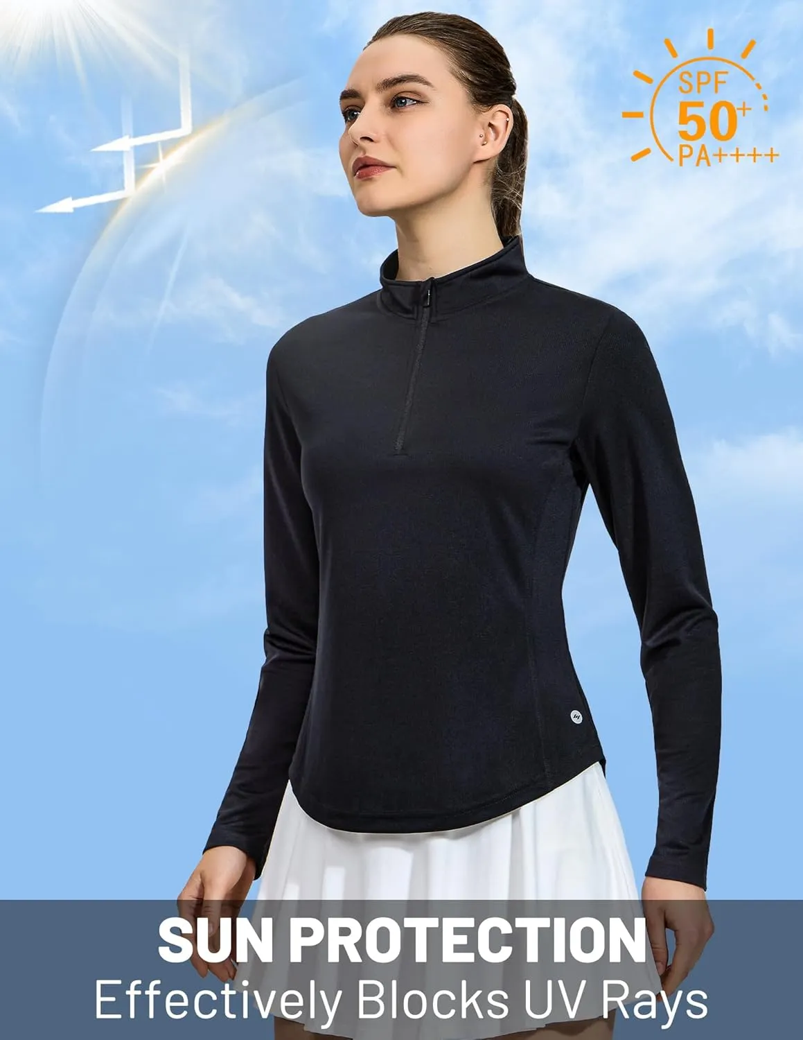 MIER Long Sleeve Workout Shirts for Women Quarter Zip Athletic Pullover Dry Fit Flowy Golf Running UV Sun Shirts,1/4 Zip